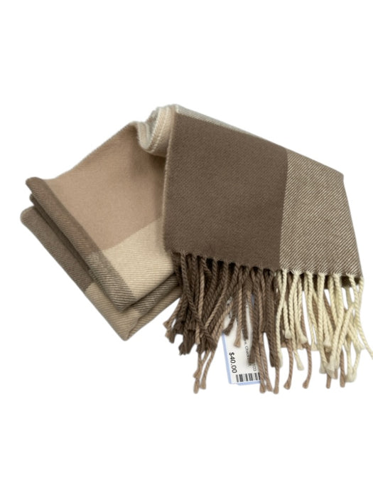 No Brand Beige & Cream Cashmere Checkered Fringe scarf Beige & Cream