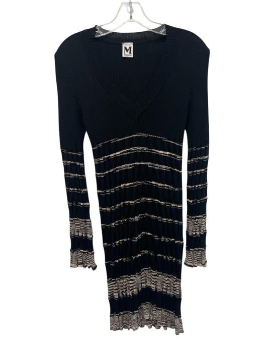M Missoni Size 6 Black & Beige Print Knit horizonatal stripe Long Sleeve Dress Black & Beige Print / 6
