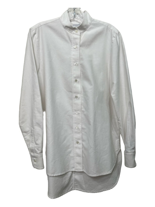 Frame Size S White Cotton Long Sleeve Mock Collar Button Up Top White / S