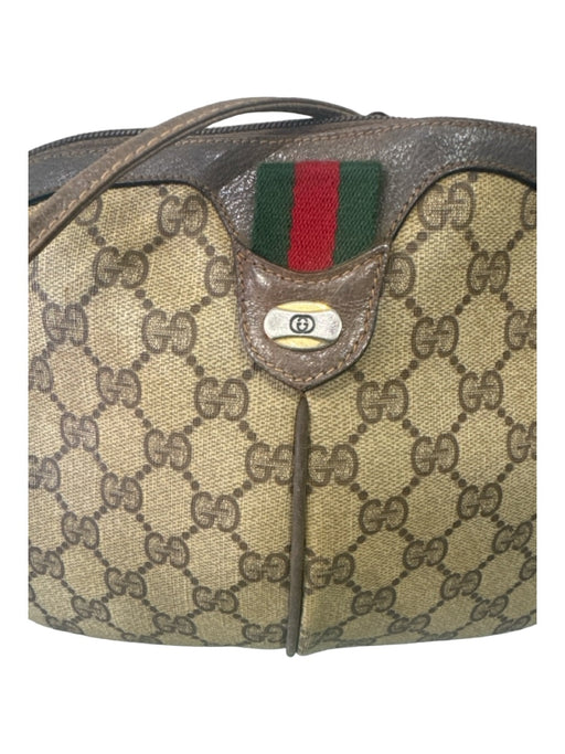 Gucci Brown & Beige Leather & Canvas GG Supreme Bag Brown & Beige / S