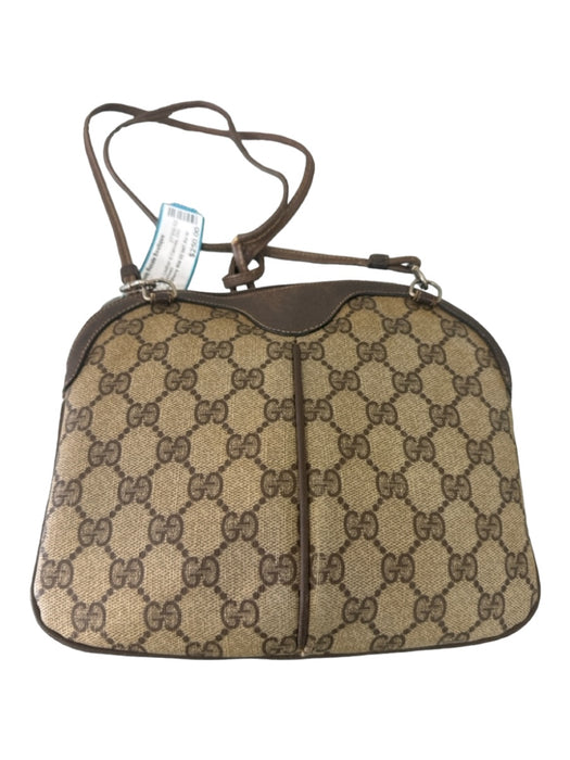 Gucci Brown & Beige Leather & Canvas GG Supreme Bag Brown & Beige / S