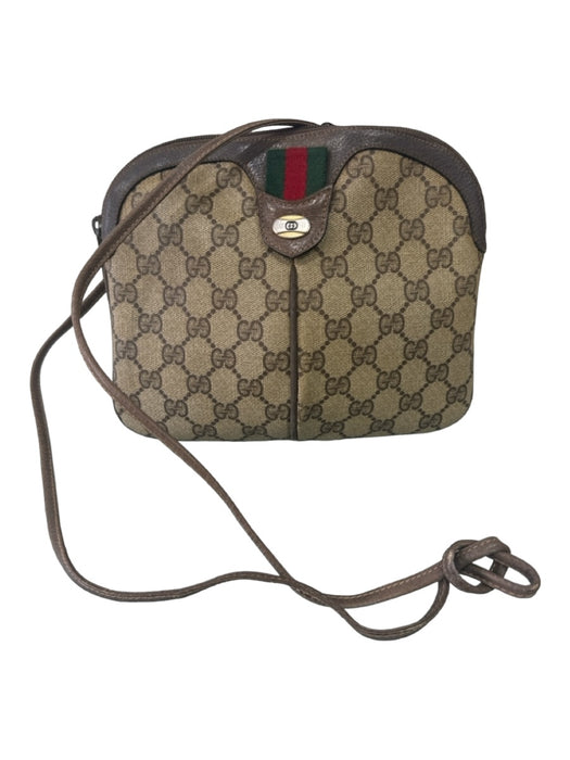 Gucci Brown & Beige Leather & Canvas GG Supreme Bag Brown & Beige / S