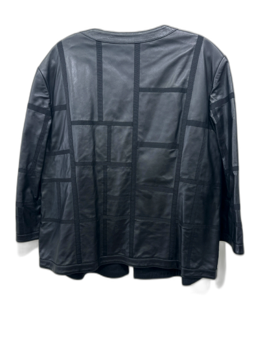 Lafayette 148 Size 16 Black Leather Grossgrain ribbon Paneled Open Front Jacket Black / 16