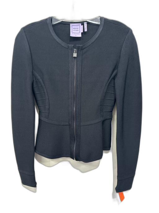 Herve Leger Size XS Black Rayon Blend Long Sleeve Peplum Paneled Jacket Black / XS