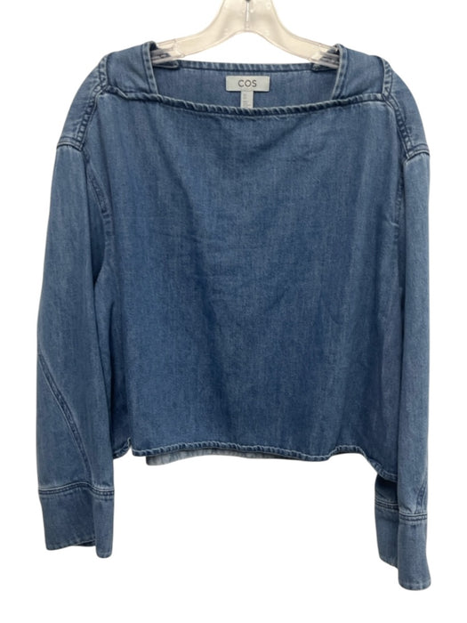 COS Size 6 Medium Wash Cotton & Elastane Long Sleeve Square Neck Top Medium Wash / 6