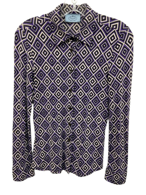 Prada Size Est XS/S Purple, White, Black Missing Fabric Tag Long Sleeve Top Purple, White, Black / Est XS/S