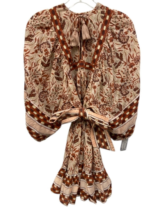 Cleobella Size S Blush & Orange Cotton 1/2 Puff Sleeve Floral Knee Length Dress Blush & Orange / S
