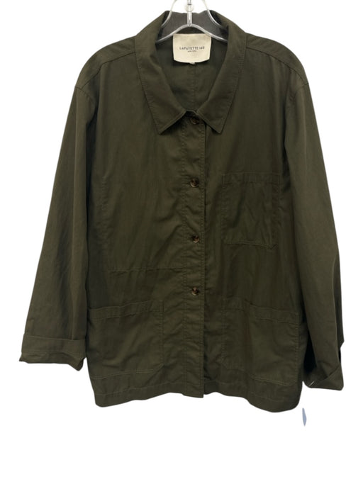 Lafayette 148 Size XXL Olive Green Cotton Blend Collared Buttons Jacket Olive Green / XXL