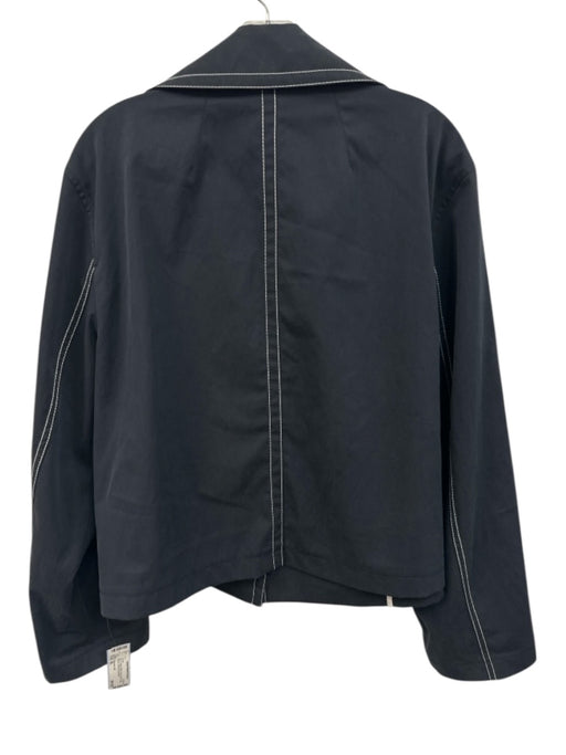 Lafayette 148 Size XL Navy Cotton Blend Open Front Long Sleeve stiching Jacket Navy / XL