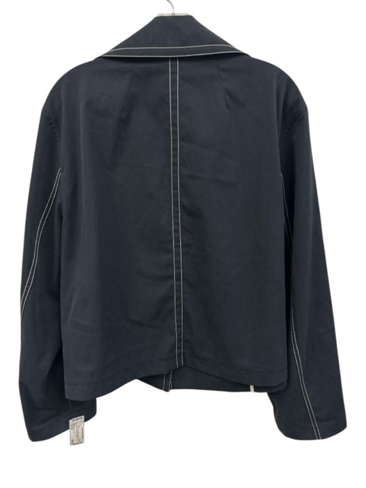 Lafayette 148 Size XL Navy Cotton Blend Open Front Long Sleeve stiching Jacket Navy / XL
