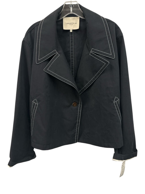 Lafayette 148 Size XL Navy Cotton Blend Open Front Long Sleeve stiching Jacket Navy / XL