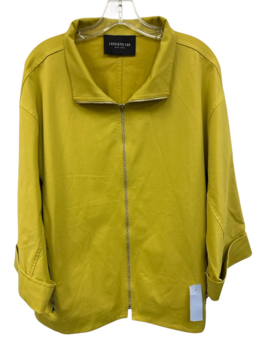 Lafayette 148 Size Est L/XL Lime Green Cotton Blend Open Front Zipper Jacket Lime Green / Est L/XL