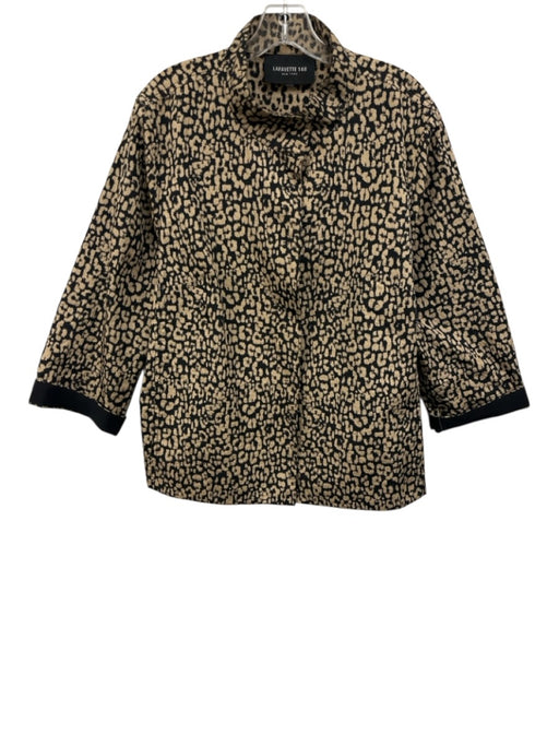 Lafayette 148 Size L/XL Beige & Black Polyester Blend Leopard Snaps Jacket Beige & Black / L/XL