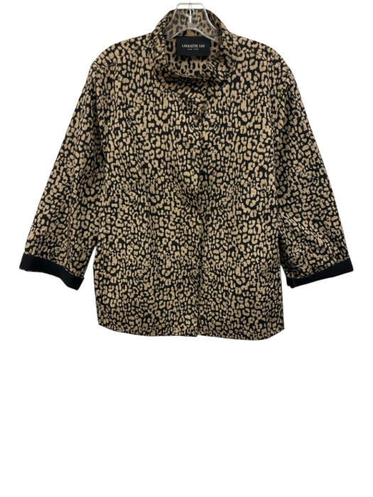 Lafayette 148 Size L/XL Beige & Black Polyester Blend Leopard Snaps Jacket Beige & Black / L/XL