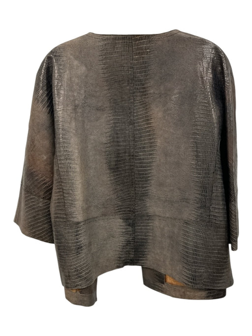 Lafayette 148 Size L/XL Brown Print Leather Snake Embossed 3/4 Sleeve Jacket Brown Print / L/XL
