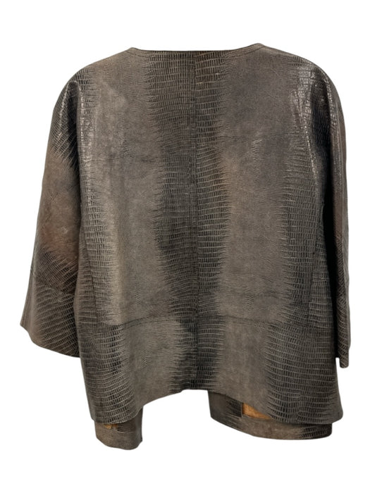 Lafayette 148 Size L/XL Brown Print Leather Snake Embossed 3/4 Sleeve Jacket Brown Print / L/XL