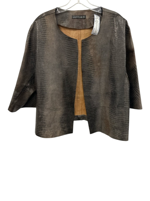 Lafayette 148 Size L/XL Brown Print Leather Snake Embossed 3/4 Sleeve Jacket Brown Print / L/XL
