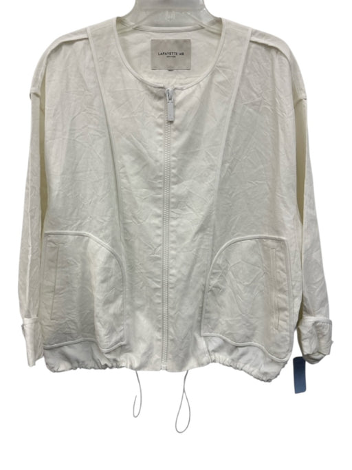 Lafayette 148 Size Est L/XL Off White Linen Open Front Long Sleeve Zipper Jacket Off White / Est L/XL