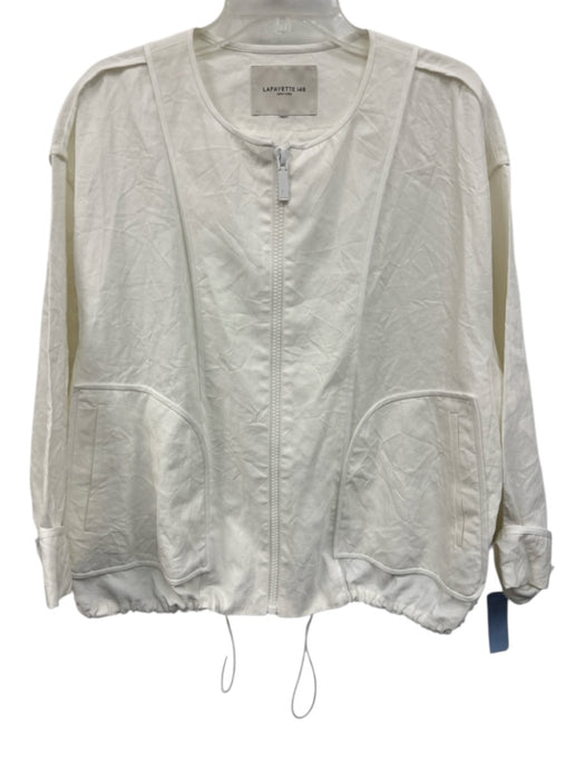 Lafayette 148 Size Est L/XL Off White Linen Open Front Long Sleeve Zipper Jacket Off White / Est L/XL