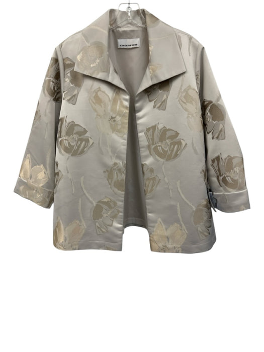 Caroline Rose Size Est. Size: XL Cream & Gray Polyester Blend Floral Jacket Cream & Gray / Est. Size: XL