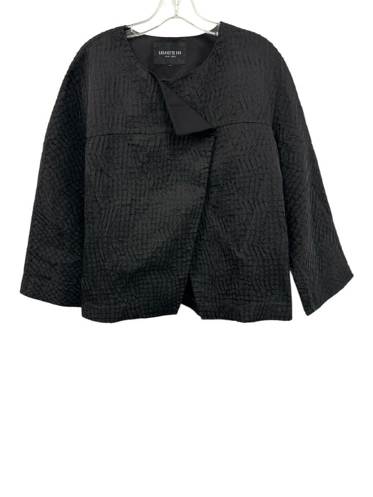 Lafayette 148 Size Est. Size: XL Black Linen Blend Textured Snap Jacket Black / Est. Size: XL