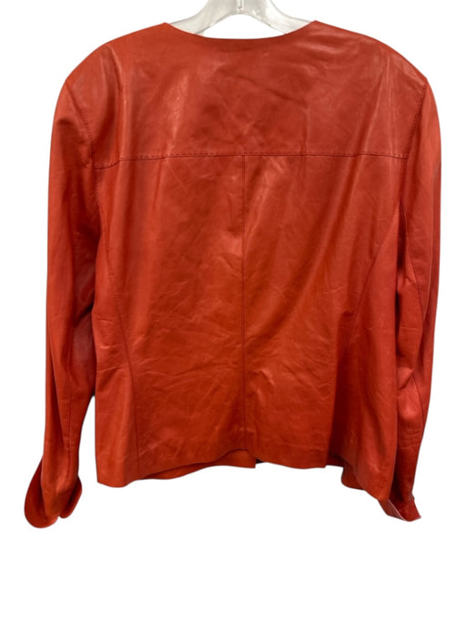 Lafayette 148 Size L/XL Orange Leather Zip Up 3/4 Sleeve Vintage Jacket Orange / L/XL