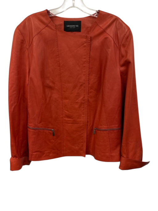 Lafayette 148 Size L/XL Orange Leather Zip Up 3/4 Sleeve Vintage Jacket Orange / L/XL