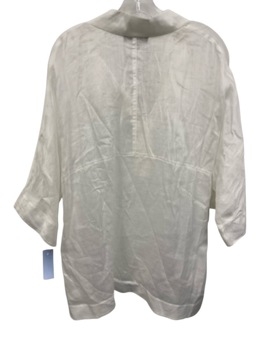 Lafayette 148 Size L/XL White Ramie Blend V Neck Long Sleeve Top White / L/XL