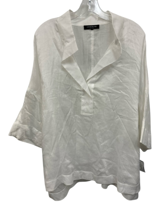 Lafayette 148 Size L/XL White Ramie Blend V Neck Long Sleeve Top White / L/XL
