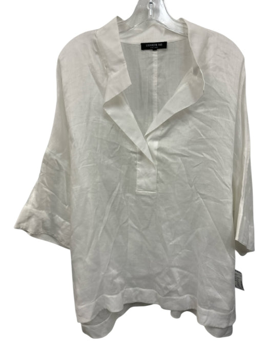 Lafayette 148 Size L/XL White Ramie Blend V Neck Long Sleeve Top White / L/XL