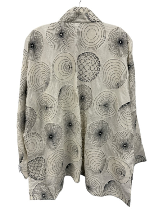 Square Size 3/Large Cream & Black Cotton Abstract Buttons Sheer Jacket Jacket Cream & Black / 3/Large