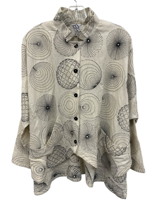 Square Size 3/Large Cream & Black Cotton Abstract Buttons Sheer Jacket Jacket Cream & Black / 3/Large
