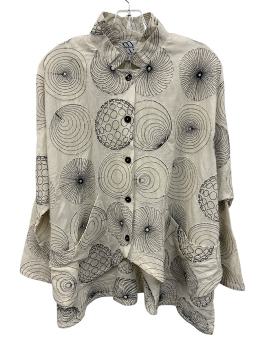 Square Size 3/Large Cream & Black Cotton Abstract Buttons Sheer Jacket Jacket Cream & Black / 3/Large