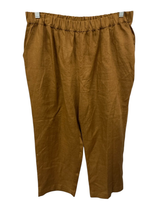 Amelline Size XXL Brown Linen Elastic Waist Button Down Long Sleeve Pant Set Brown / XXL