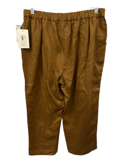 Amelline Size XXL Brown Linen Elastic Waist Button Down Long Sleeve Pant Set Brown / XXL