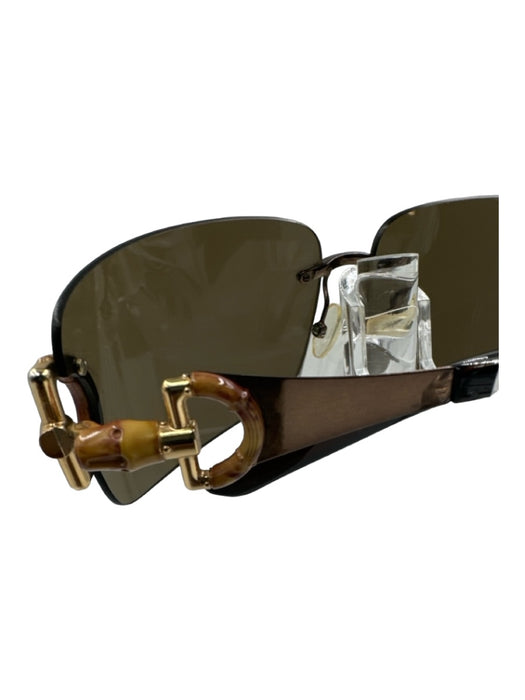 Gucci Black, Brown, Gold Acetate & Metal Rimless Bamboo Nose pads Sunglasses Black, Brown, Gold