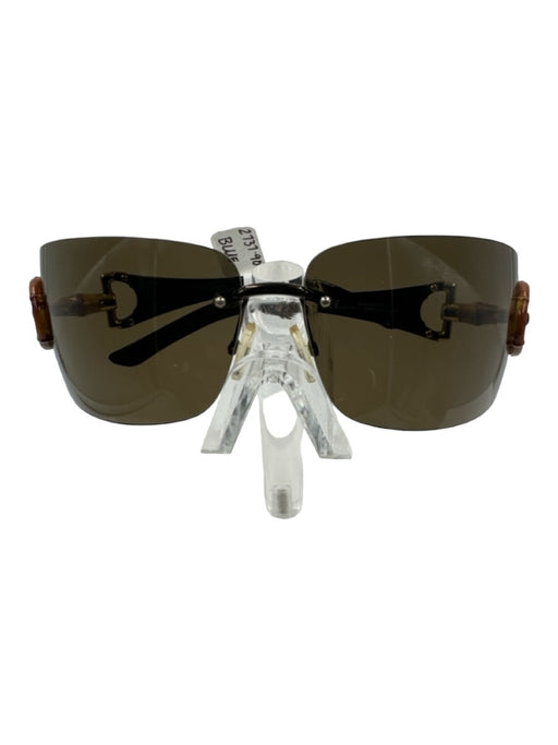 Gucci Black, Brown, Gold Acetate & Metal Rimless Bamboo Nose pads Sunglasses Black, Brown, Gold