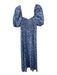 Reformation Size 6 Blue & White Cotton Blend Floral Short Puff Sleeve Dress Blue & White / 6