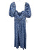 Reformation Size 6 Blue & White Cotton Blend Floral Short Puff Sleeve Dress Blue & White / 6