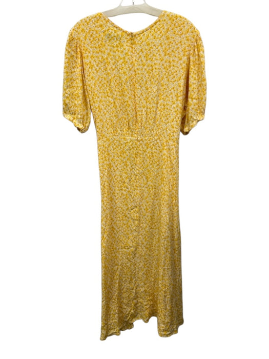 Faithfull the Brand Size M Yellow, White & Blue Rayon Floral V Neck Dress Yellow, White & Blue / M