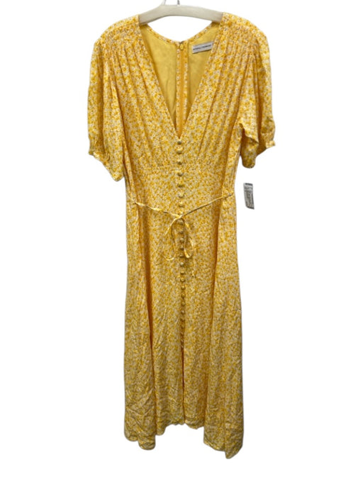 Faithfull the Brand Size M Yellow, White & Blue Rayon Floral V Neck Dress Yellow, White & Blue / M