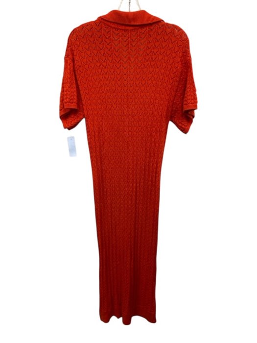Shona Joy Size M Red Orange Cotton Knit Short Sleeve Collared V Neck Dress Red Orange / M