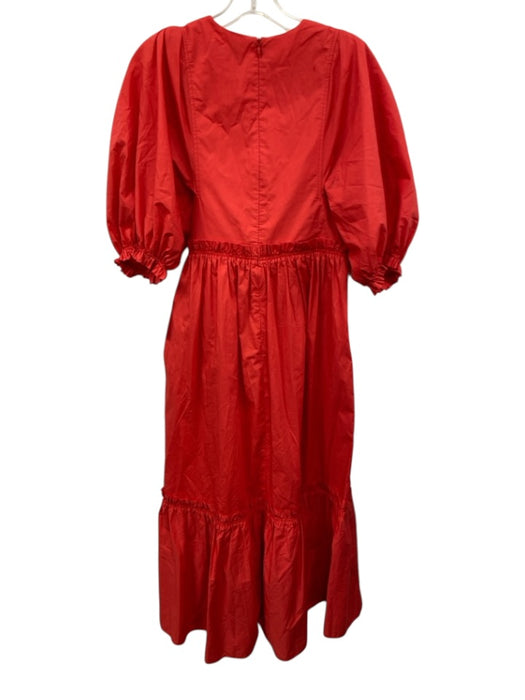 Hunter Bell Size S Red Cotton 1/2 Puff Sleeve V Neck Gathered Dress Red / S
