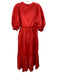 Hunter Bell Size S Red Cotton 1/2 Puff Sleeve V Neck Gathered Dress Red / S