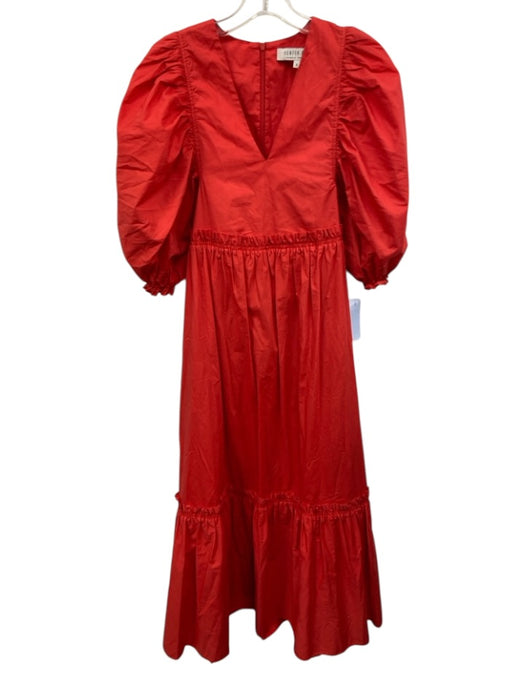 Hunter Bell Size S Red Cotton 1/2 Puff Sleeve V Neck Gathered Dress Red / S