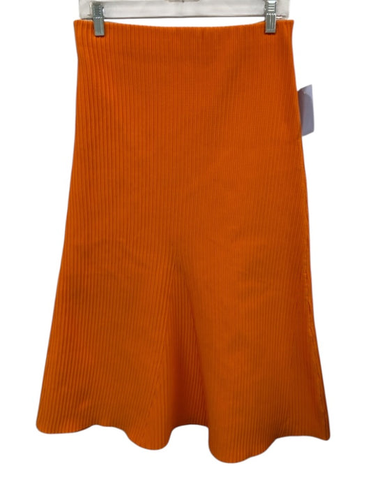 Tibi Size 8 Orange Polyester Elastic Waistband Ribbed Knit Flare Maxi Skirt Orange / 8