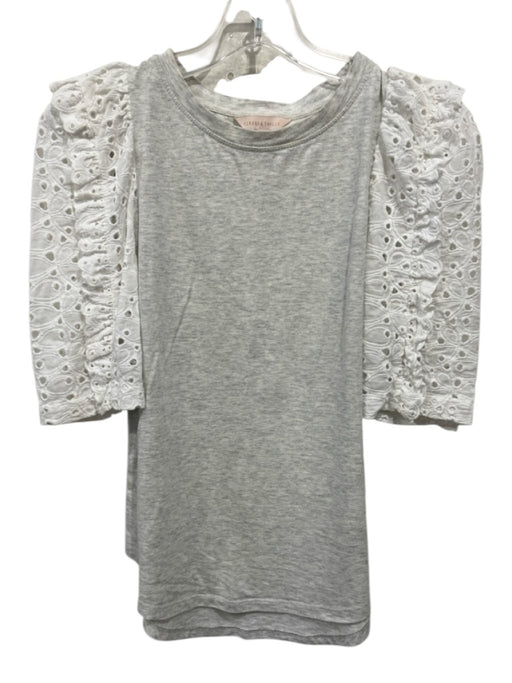 Rebecca Taylor Size XS Gray & White Cotton Half Sleeve Eyelet Detail Top Gray & White / XS