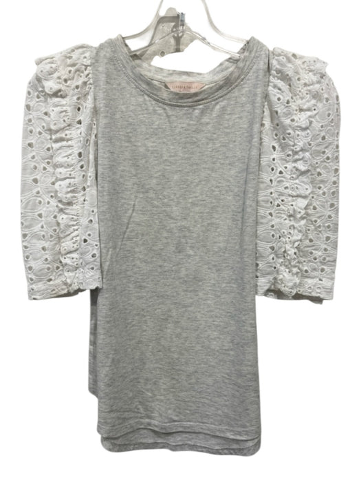 Rebecca Taylor Size XS Gray & White Cotton Half Sleeve Eyelet Detail Top Gray & White / XS