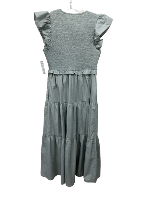 En Saison Size S Green Polyester & Cotton Smocked V Neck Cap Sleeve Dress Green / S