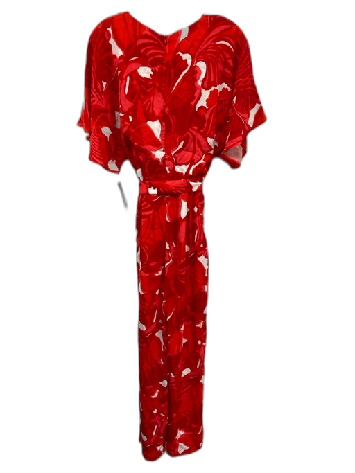Trina Turk Size 10 Red, Pink & White Silk & Viscose Floral Design Jumpsuit Red, Pink & White / 10